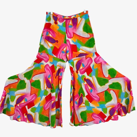 Rhys Lee X Gorman Pants Multicolor Silk Blend Extra Wide Leg Size 12 Women's - Picture 4 of 9